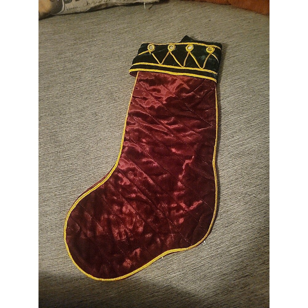 Pier 1 Velvet Stocking Red Green Drum Quilted Christmas Holiday
